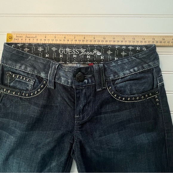 Guess Daredevil Wms Skinny Leg Jean Studded Pkts Front Back Unique Applique Sz28 - Picture 10 of 14